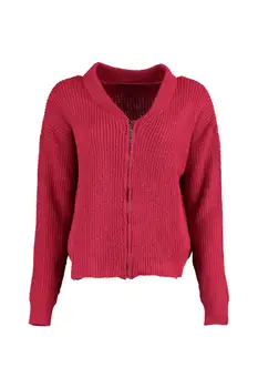 

Trendyol WOMEN-Red Zipper Knitwear Cardigan TWOAW20ZA0019