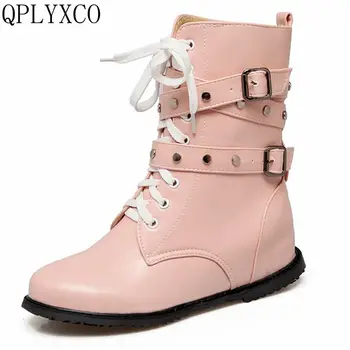 

QPLYXCO Plush boots shoes Woman Super Big size 34-52 warm Winter Boots flat Heels ankle boots Sweet causal women shoes 1730
