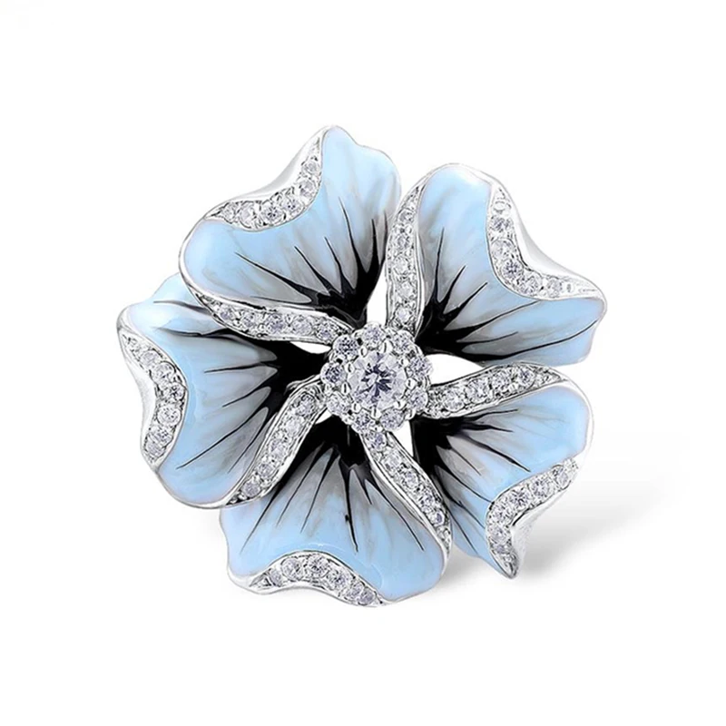 Новые синие романтические цветки сакуры, японской вишни кольца с цветами для женщин Роскошные большие цветы капли масла горный хрусталь кольца подарок Z3M350
