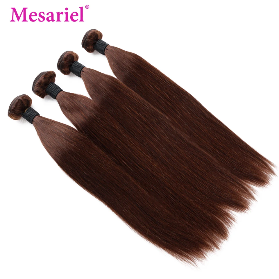 Mesariel Hair Malaysian Straight 1/3/4 Bundles Deals 100% Human Extension Dark Brown Color #2 Non Remy Weave | Шиньоны и парики