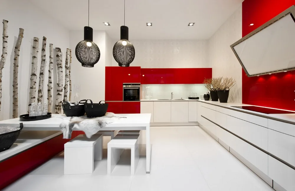 2017 Новый дизайн high gloss лак кухонные шкафы красный цвет Современные 2Pac кухонной мебели l1606088