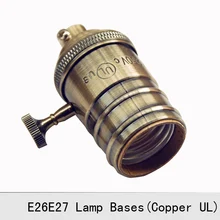 1 шт. Винтаж круглые светодиодные лампы E26/E27 UL Медь винт с покрытием патрон лампы ретро ручка переключателя держатель подвесной светильник