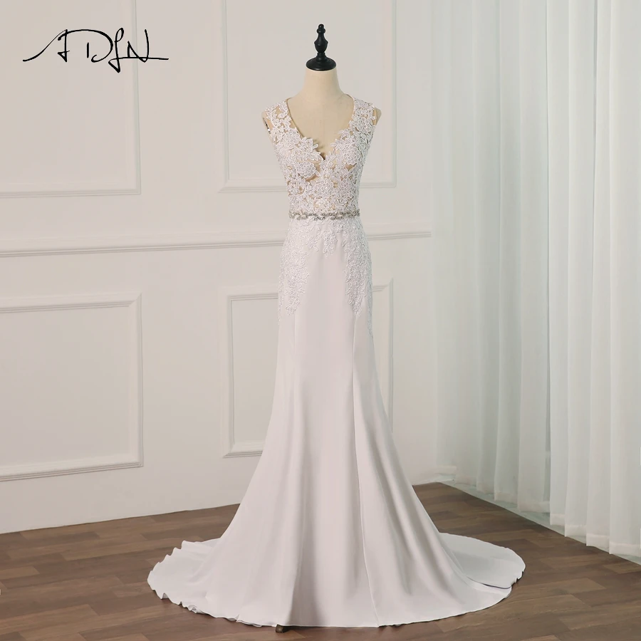 ADLN Real Image Vestido De Novia Wedding Dress 2019 V-Neck Robe de Marriage Gowns Zipper back with Buttons | Свадьбы и торжества