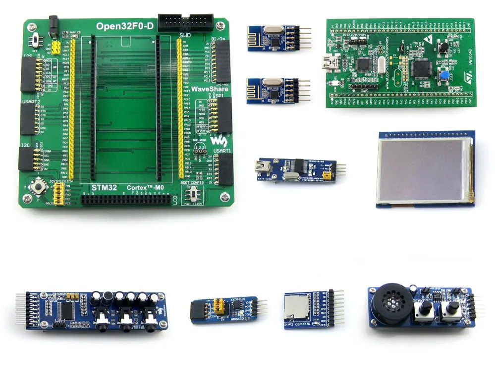 STM32 макетная плата STM32F051R8T6 Cortex-M0 для stm32f0обнаружение комплект+ 2,2 дюймов 320x240 сенсорный ЖК+ 7 модулей = Open32F0-D упаковка A