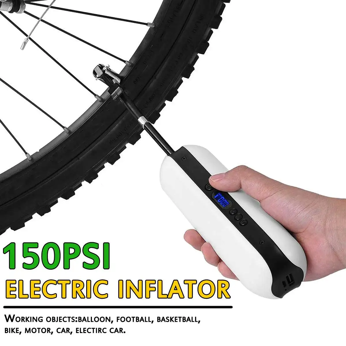 

150PSI Bike Electric Inflator Bicycle Cycle Air Pressure Pump Rechargeable Cordless Tire Pump MTB Road Bike Car Air Inflator 12V