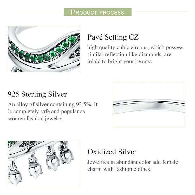 BAMOER, Настоящее серебро 925 пробы, нежное дерево, листья, цветочные бутоны, свисающие кольца для женщин, хорошее серебряное ювелирное изделие, подарок SCR301