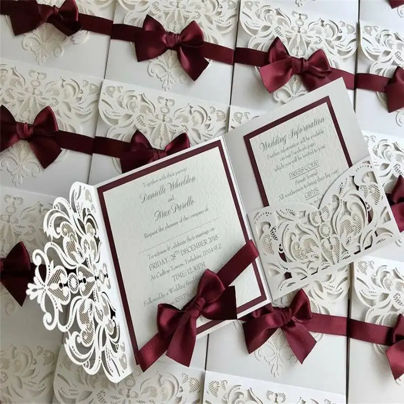  10 Pieces Tri-Fold Laser Cutout Openwork Flower Wedding Invitation Card Set Postcard High-end Busin - 32954846240