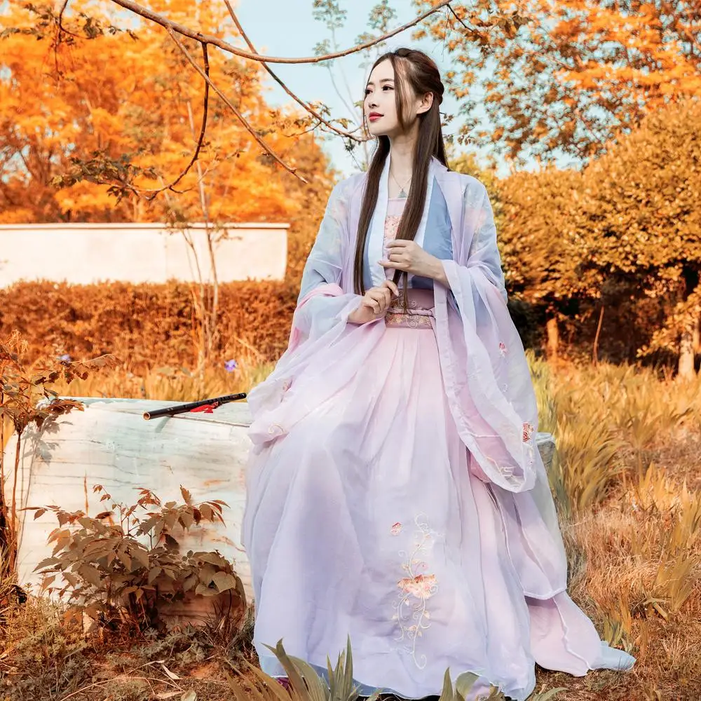 2019 Лето Китайский традиционный династии Тан древний костюм женщины ханьфу китайское платье феи платья Одежда в китайском стиле Женская