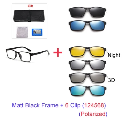 Ralferty, магнитные солнцезащитные очки, мужские, поляризационные, на застежке, очки для женщин, квадратные очки TR90, UV400, 3D оптические оправы, 7 в 1, Oculos A2247 - Цвет линз: 1Frame 6 Clip 124568