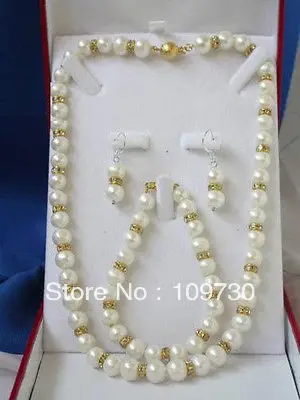 

Jewelry 00335 NATURAL 8-9MM SOUTH SEA WHITE PEARL NECKLACE 18''BRACELET 7.5-8" EARRING