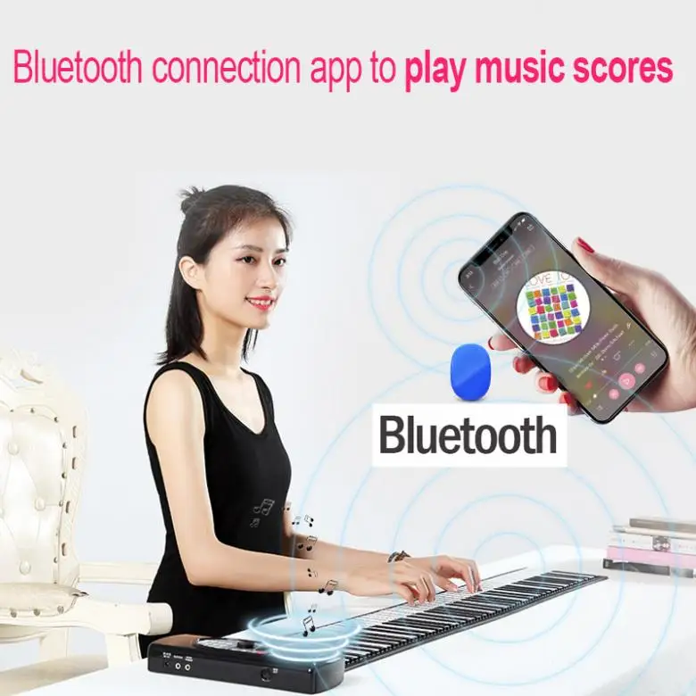  88 Keys USB MIDI Roll Up Piano Rechargeable Electronic Piano Silicone Flexible Keyboard Organ Built