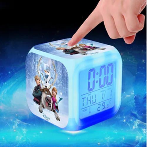 Лидер продаж Принцесса Эльза Анна Олаф цифровой будильник изменение цвета светодиодный часы ночник дети мультфильм reloj будильник - Цвет: Коричневый