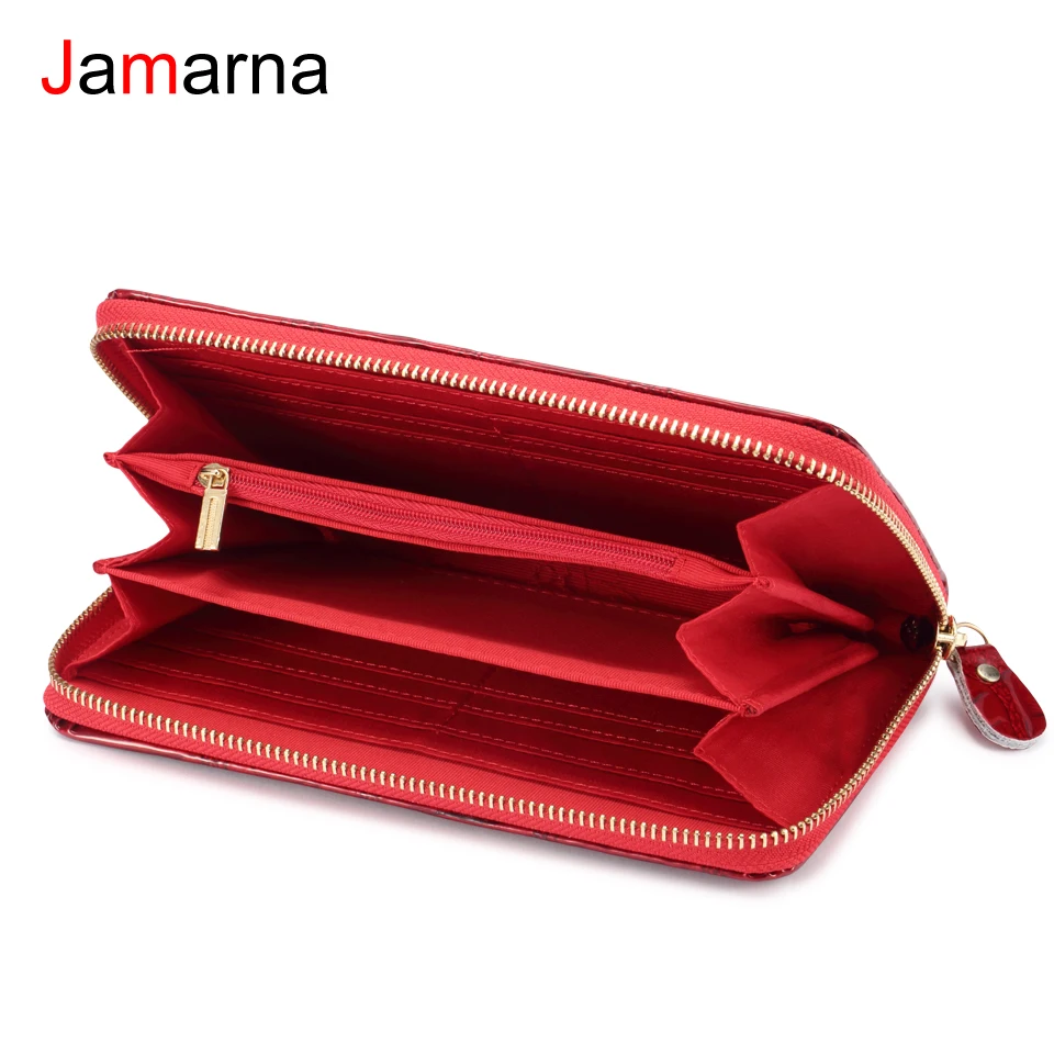 Кошелек Jamarna женский из натуральной кожи бумажники красного цвета на молнии