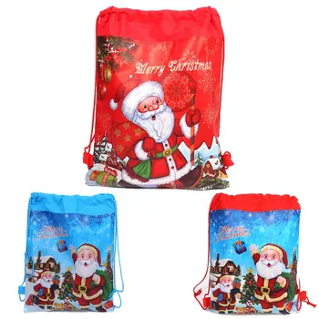 

12pcs Christmas Santa Clause Gift Postcard Printed Hanging Drawstring Bags Christmas XMAS Ornament Decoration Shopping Backpack