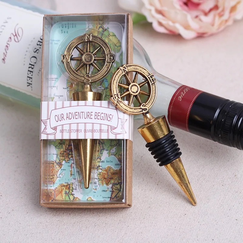 200pcs Compass Adventure Travel Wine Bottle Stopper Wedding Favor