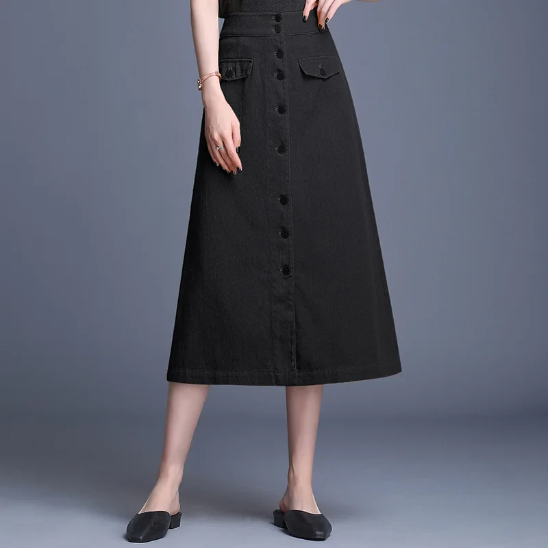 Мода, Весенняя Корейская Милая юбка, длинная джинсовая юбка, тонкая, OL, длинная, облегающая, высокое качество, элегантная юбка-трапеция, красная, Черная - Цвет: Black
