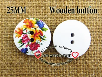 

30PCS orange flower painting 25MM wooden buttons coat boots sewing clothes accessories MCB-678