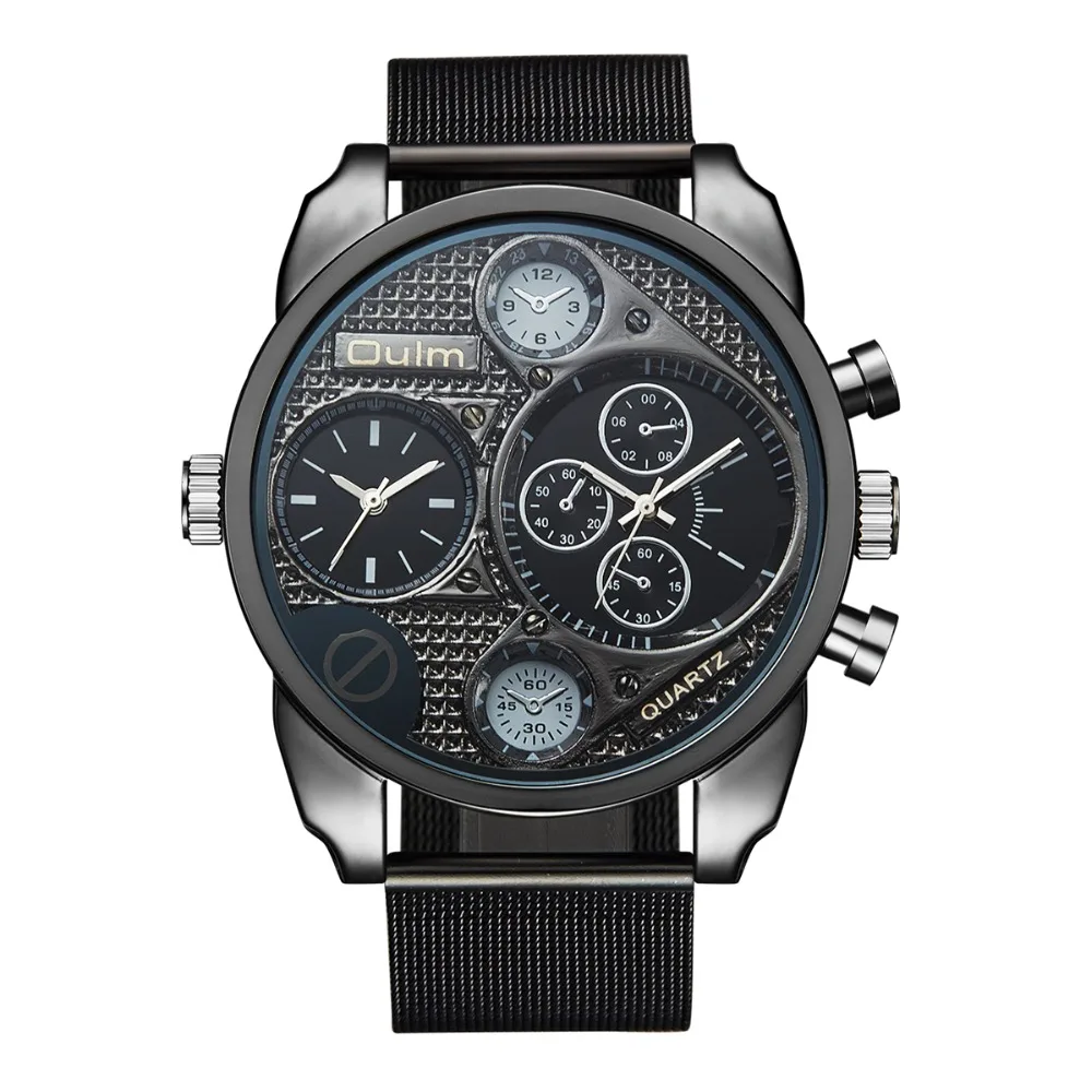 Oulm 9316 Weave Stainless Steel Band Men Wristwatch Multi Time Zone Watches Sport Net Watch