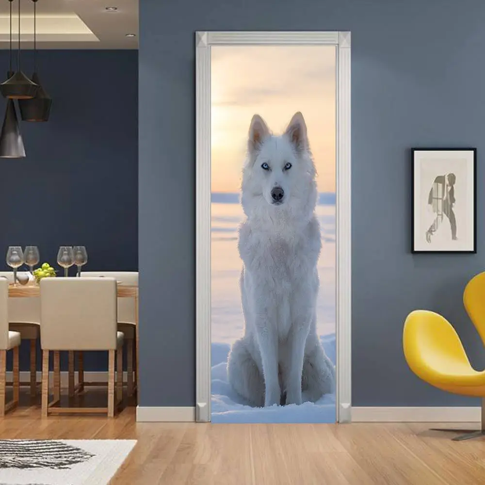 3D Снежный волк дверь картина Фреска Sickers дверь стикер обои наклейки украшение дома HC20181212021