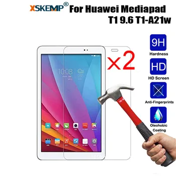 

XSKEMP 2Pcs/Lot For Huawei Mediapad T1 10 T1-A21w (9.6") Shockproof Clear Screen Protector 9H Tempered Glass LCD Protective Film