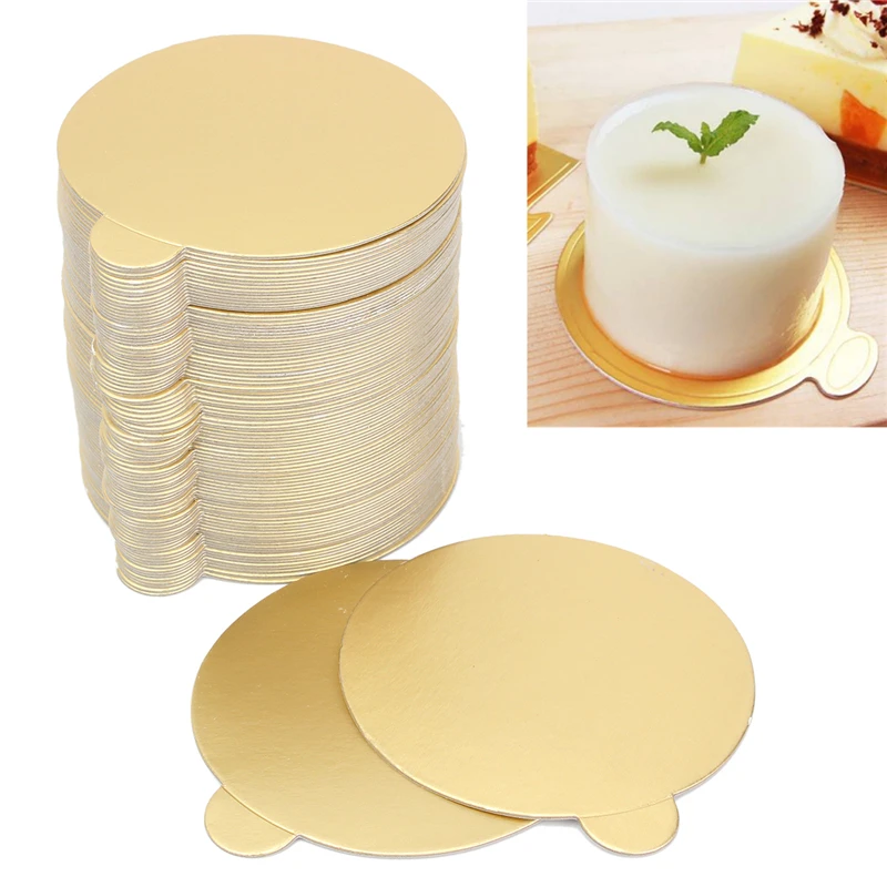  Aomily 100pcs/Set Round Mousse Cake Boards Gold Paper Cupcake Dessert Displays Tray Wedding Birthda