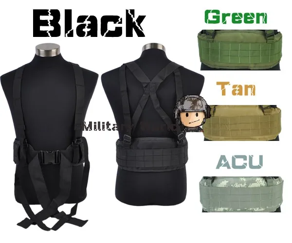 

Airsoft Molle Tactical Combat Waist Padded Belt with H-shaped Suspender Adjustable High Quality Nylon Cummerbunds BK/OD/TAN R