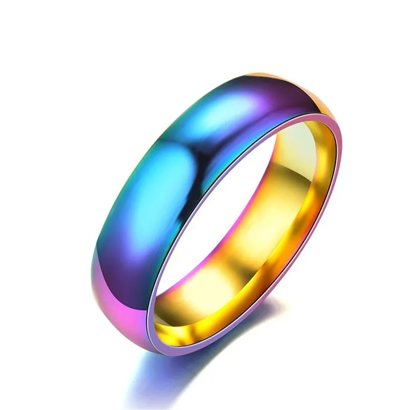 

width 6mm dull polish inside smooth trendy stainless steel rainbow rings men party jewelry ring women gifts good quality fj837