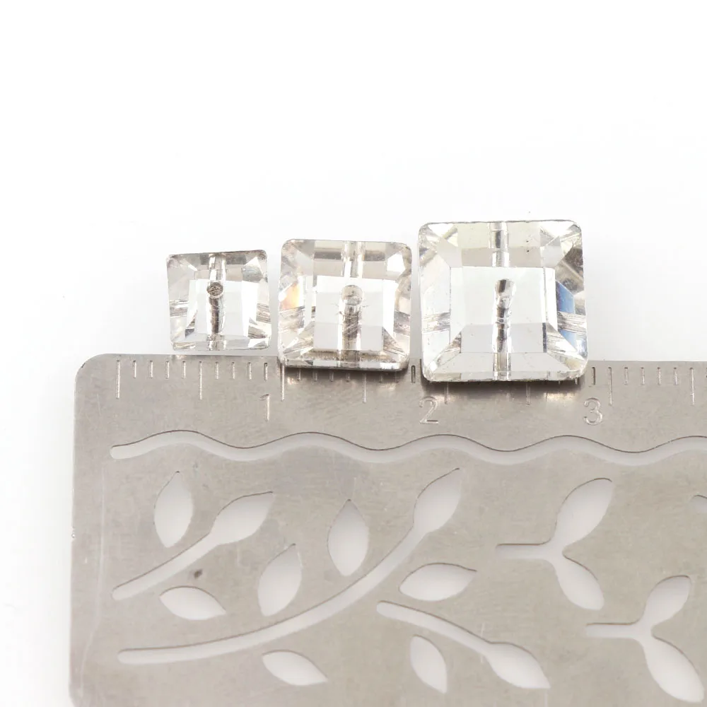 50Pcs Square Flatback Sew On Stone Crystal Clear With Middle One Hole 6 8 10mm Sewing Glass DIY Wedding Dress | Дом и сад