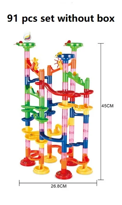 Мраморные гоночные беговые лабиринты шары трек DIY строительные блоки Воронка слайд большой строительный кирпич Совместимость duploed - Цвет: 91pcs without box
