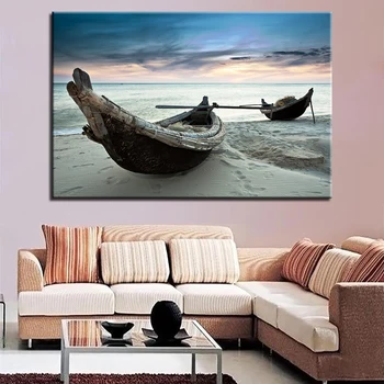 

Canvas Painting Framework For Living Room Wall Art 1 Pieces Beach Boat Seascape Pictures HD Prints Ship Sunset Poster Home Decor