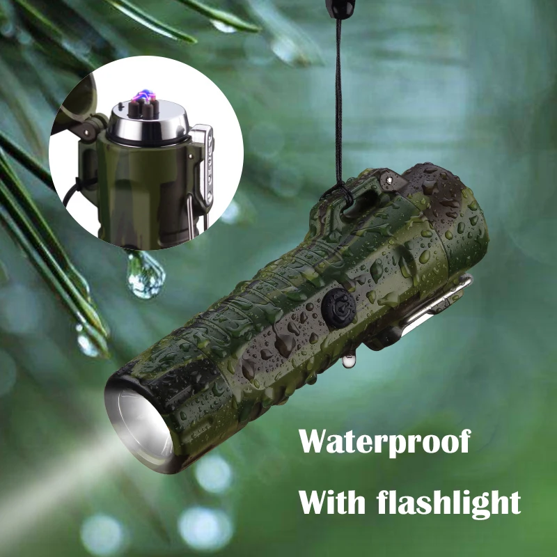 

Outdoor Camouflage Waterproof Double Arc Pulsed Electronic Plasma Windproof Cigarette Lighter USB Charging Electric Lighter