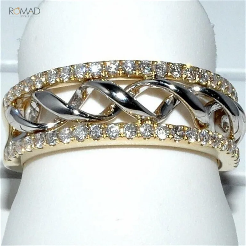 

Romad AAA Cubic Zircon Two-tone Rings Geometric Gold Silver Hollow Rings For Women Girl Party Wedding Jewelry