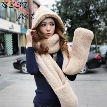 

New Arrival Women's Hats Scarves Gloves Three One Warm Autumn and Winter High-quality Knit Hat Plush Hat Suit Hot