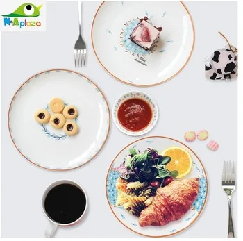 8 inch Dandelion Bone China Cake Dishes And Plates Bar Restaurant Porcelain Pastry Fruit Tray Ceramic For Steak Dinner