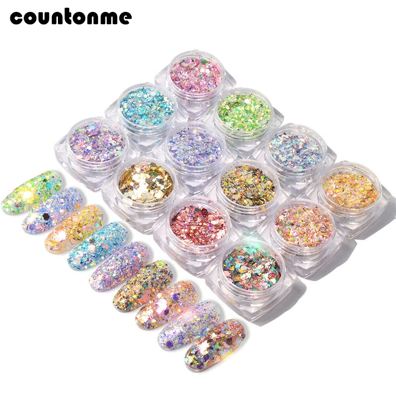 

1 box Mix Shape Nail Glitter Sequin Flakes Holographic Spangles Chameleon Paillette Shinning DIY Nail Art Manicure Decoration