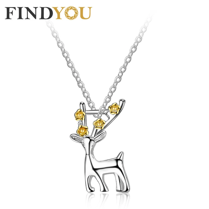 Женское Ожерелье FINDYOU колье с милым оленем и кулоны посеребренное модные