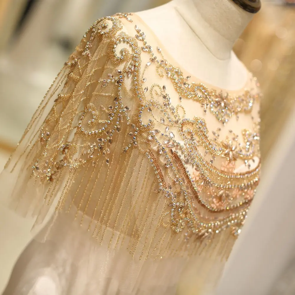 Beautiful beading cape Long Evening Dresses 2018 Elegant champagne satine court train homecoming dress wedding Party Prom Gowns Beautiful beading cape Long Evening Dresses 2018 Elegant champagne satine court train homecoming dress wedding Party Prom Gowns