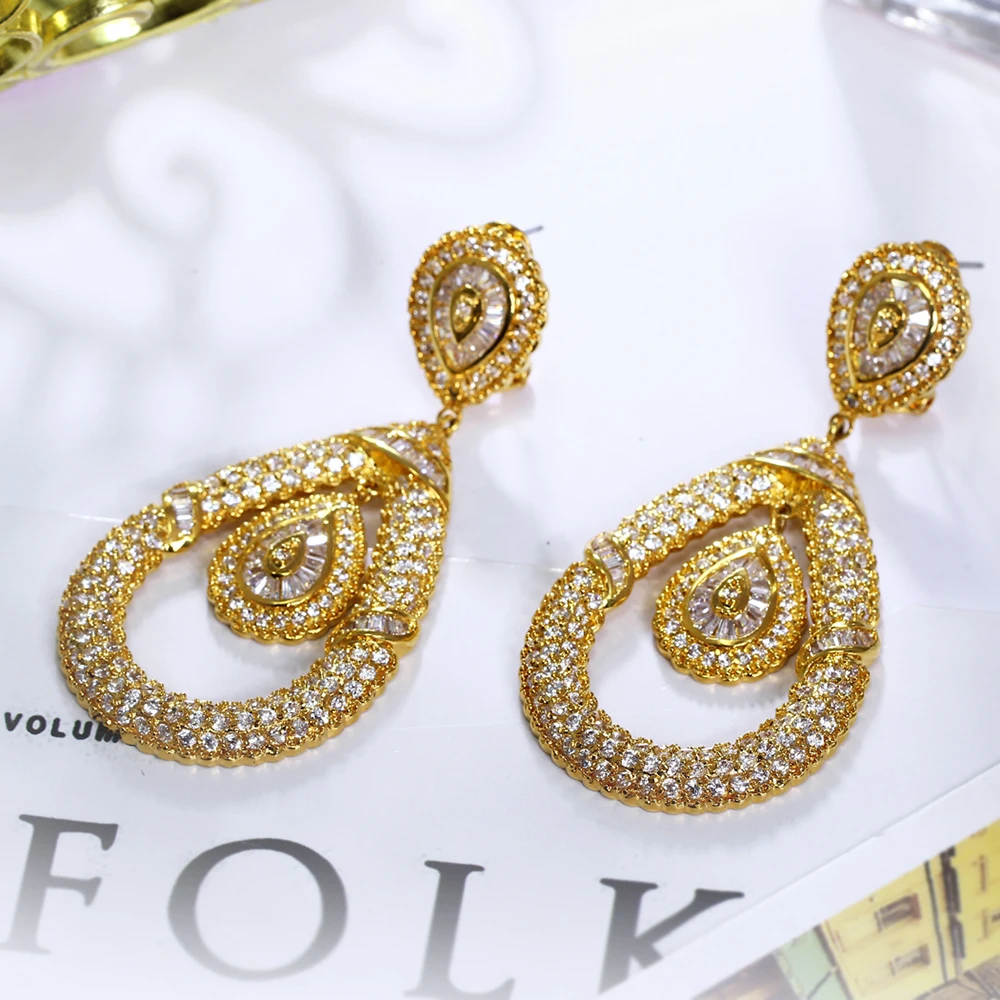 Very Big 64cm long earrings for wedding party bontique jewelry Bridal jewellery white and Gold color female large drop earring