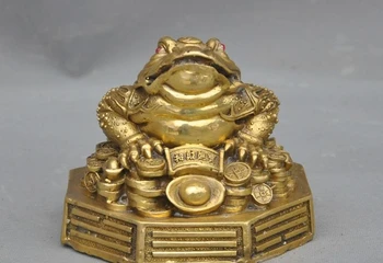 

Lucky Chinese Brass Wealth Animal yuanbao Money Coin Golden Toad spittor Statue