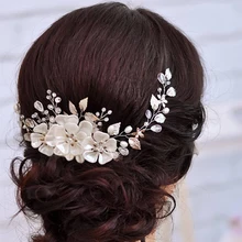 Пышные свадебные волосы цветок лист невесты головной убор жемчужные женские свадебные волосы украшение на голову с бусинами украшения для головы выпускного вечера