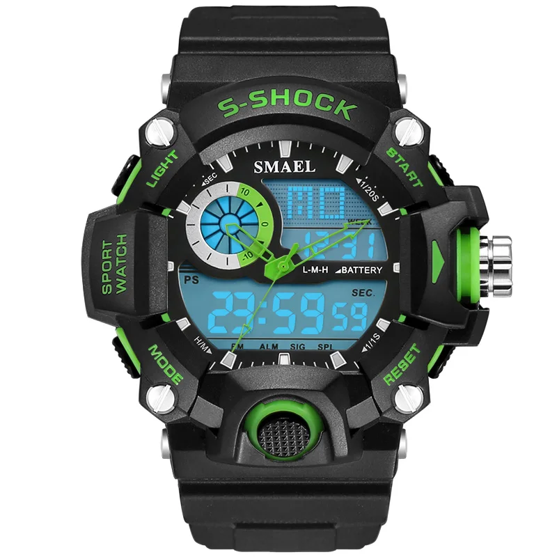 Новые SMAEL часы мужские G стиль Wateproof S Shock спортивные мужские s часы лучший бренд класса люкс светодиодный цифровые часы военные армейские наручные часы - Цвет: Зеленый