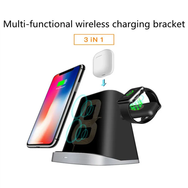 

3 IN 1 For Apple Watch 1 2 3 4 Charger IPhone 8 Plus X XR XS AirPods Fast QI Wireless Charger For Samsung S9 S8 S7 Dock Station