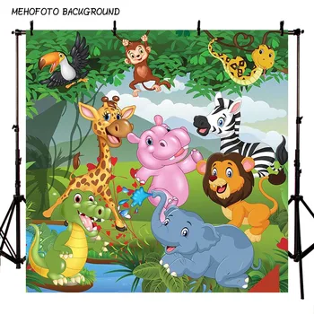 

Jungle Safari Forest Photography Backdrops Cartoon Cute Animals Birthday Party Baby Shower Backdrop Banner Photo Studio Props