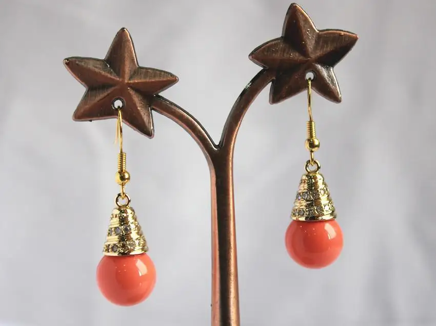 

hot sell new - lady's noble high quality 18KGP+ 12mm light red pearl bead hook earring
