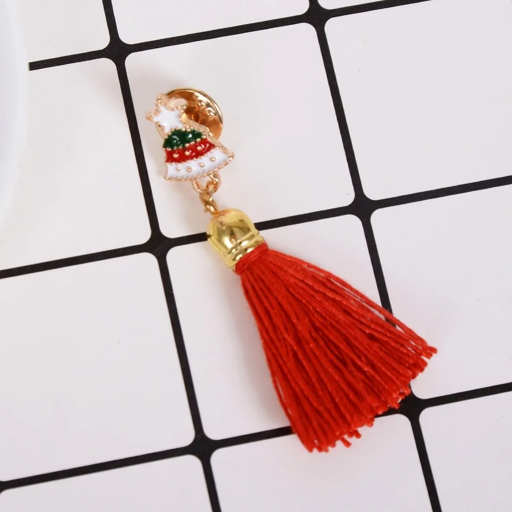 New Year Xmas Gift Christmas Hat Red Color Long Tassel Brooch Pin For Women Kid Holiday Party Jewelry Accessories | Украшения и