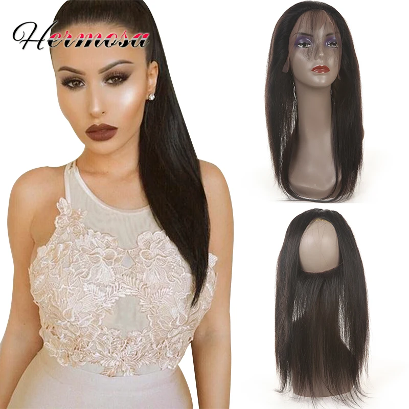 

Pre Plucked 360 Lace Band Frontal Closure With Adjustable Straps Brazilian Virgin Hair Straight Natural Hairline With Baby Hair