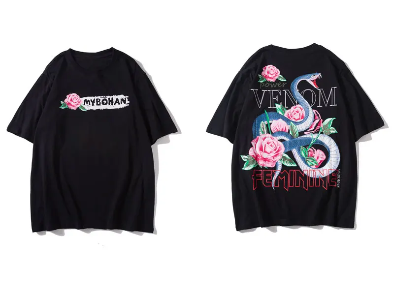 Rose Snake Flowers Print Tshirts 2