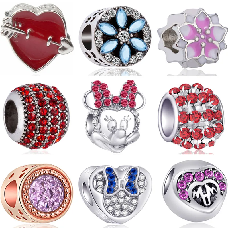 

Luxurious Crystal Horse Baby Girl Panda Flowers Mickey Beads Charms Fit Original Pandora Bracelets for Women Valentine's Day DIY