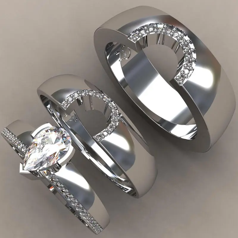

Luxury Brand Wedding Rings Set Promise Eternity Crystal CZ Water Drop Zircon Stone Finger Rings Men Women 2019 New Design Z5X345
