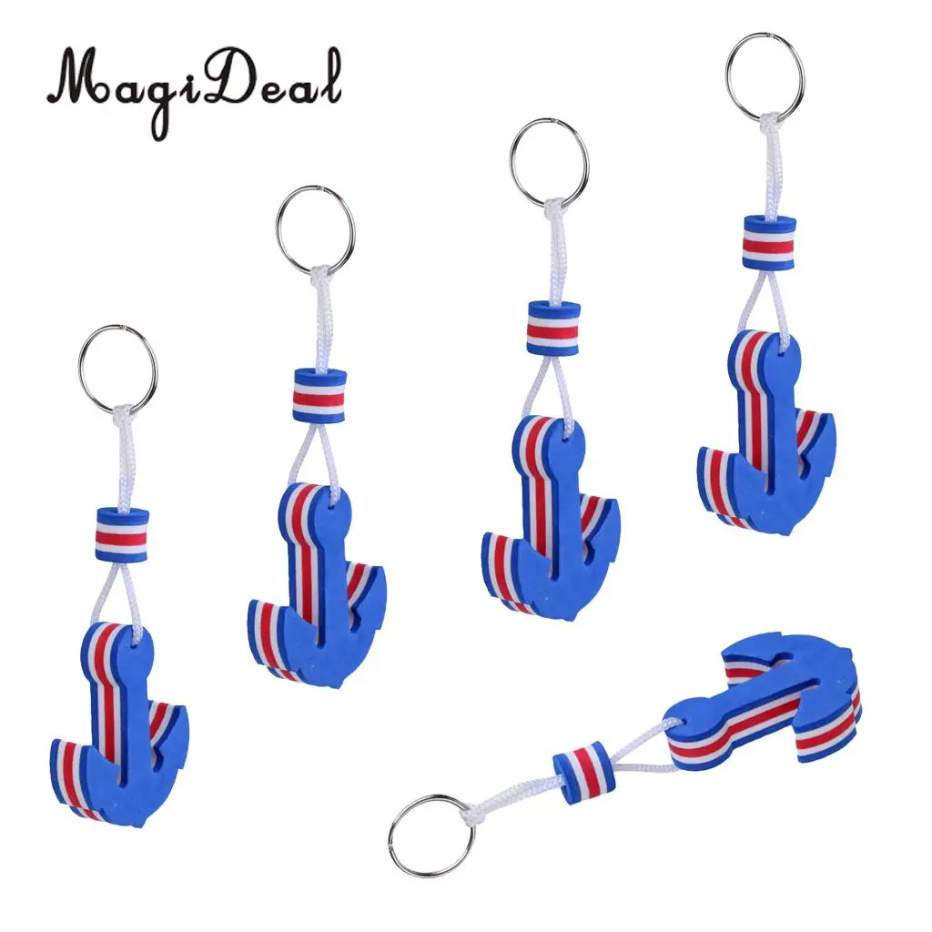 MagiDeal 5 Pieces Marine Outboard Swimming Floating Keyring Sailing Kayak Fishing- Anchor Shaped Blue